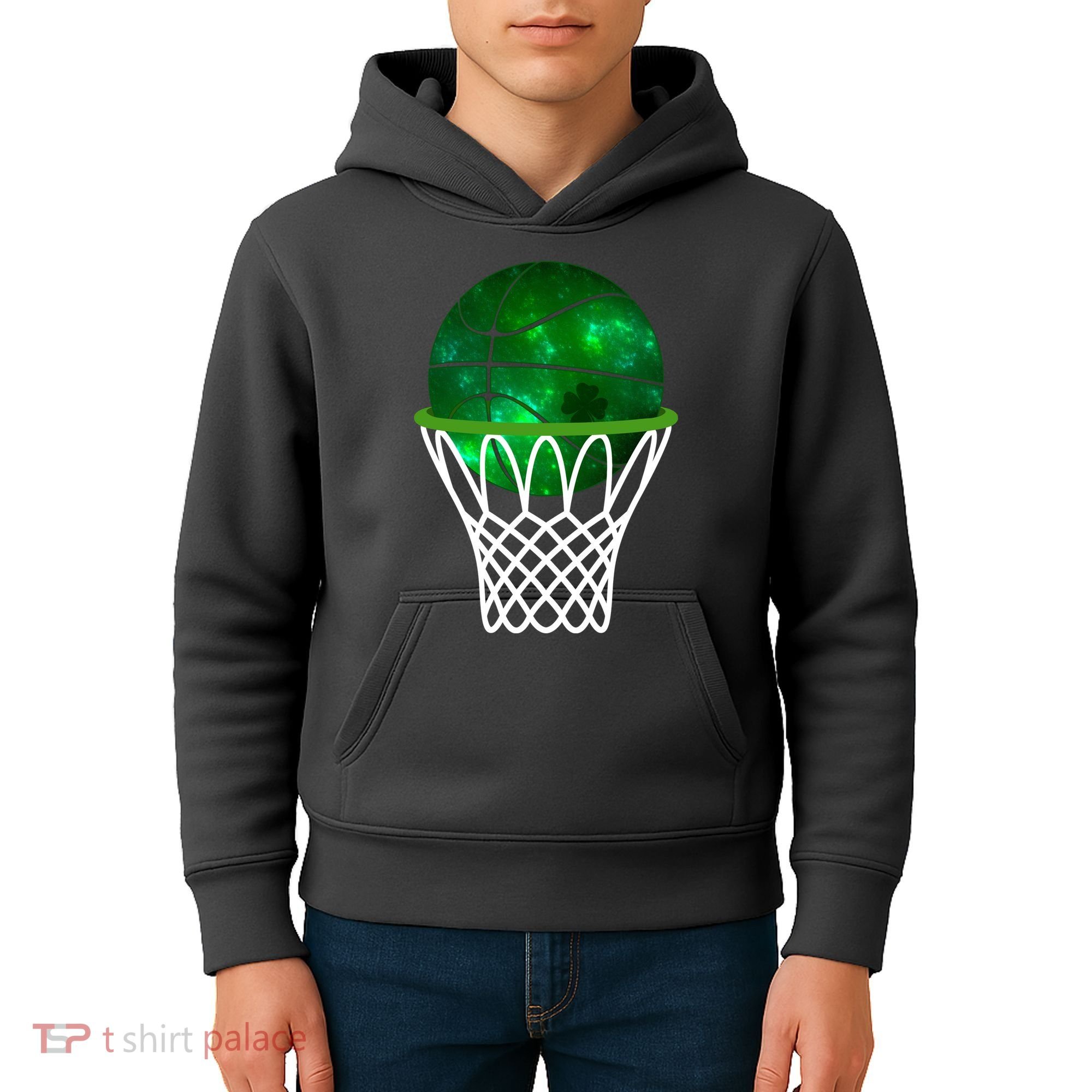 St Patricks Day Shamrock Basketball Irish Kids Hoodie
