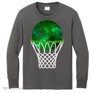 St Patricks Day Shamrock Basketball Irish Kids Long Sleeve Shirt