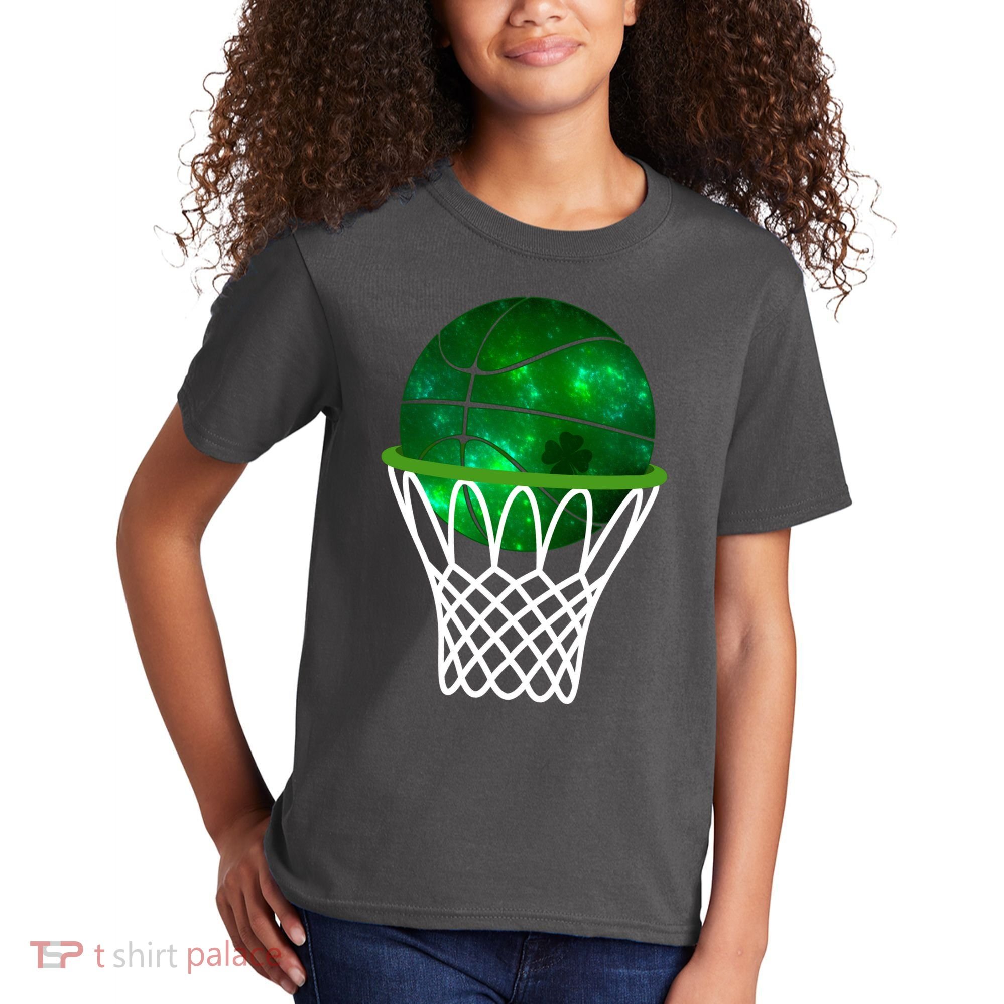 St Patricks Day Shamrock Basketball Irish Kids T-Shirt