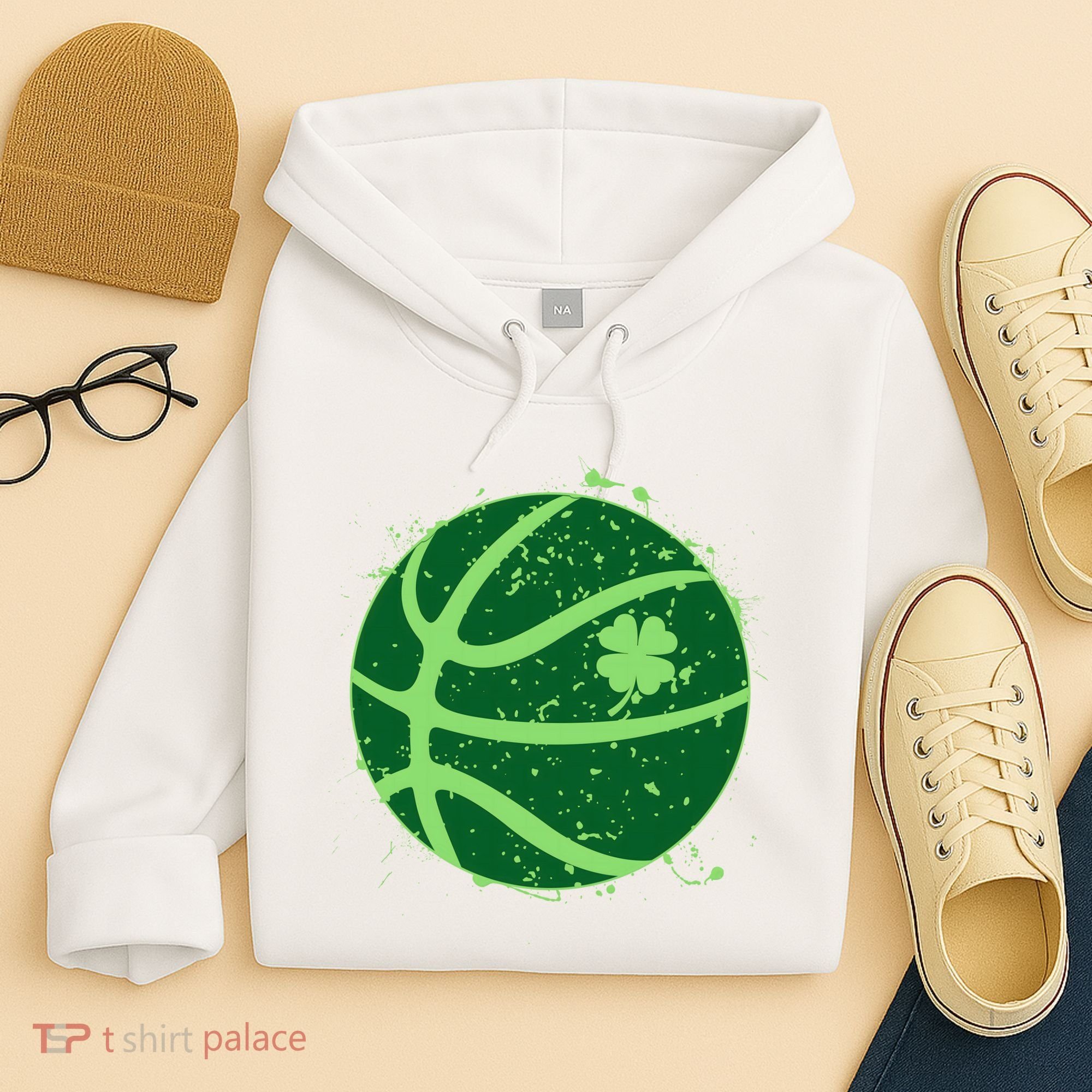 St Patrick's Day Lucky Shamrock Paint Splat Basketball Hoodie