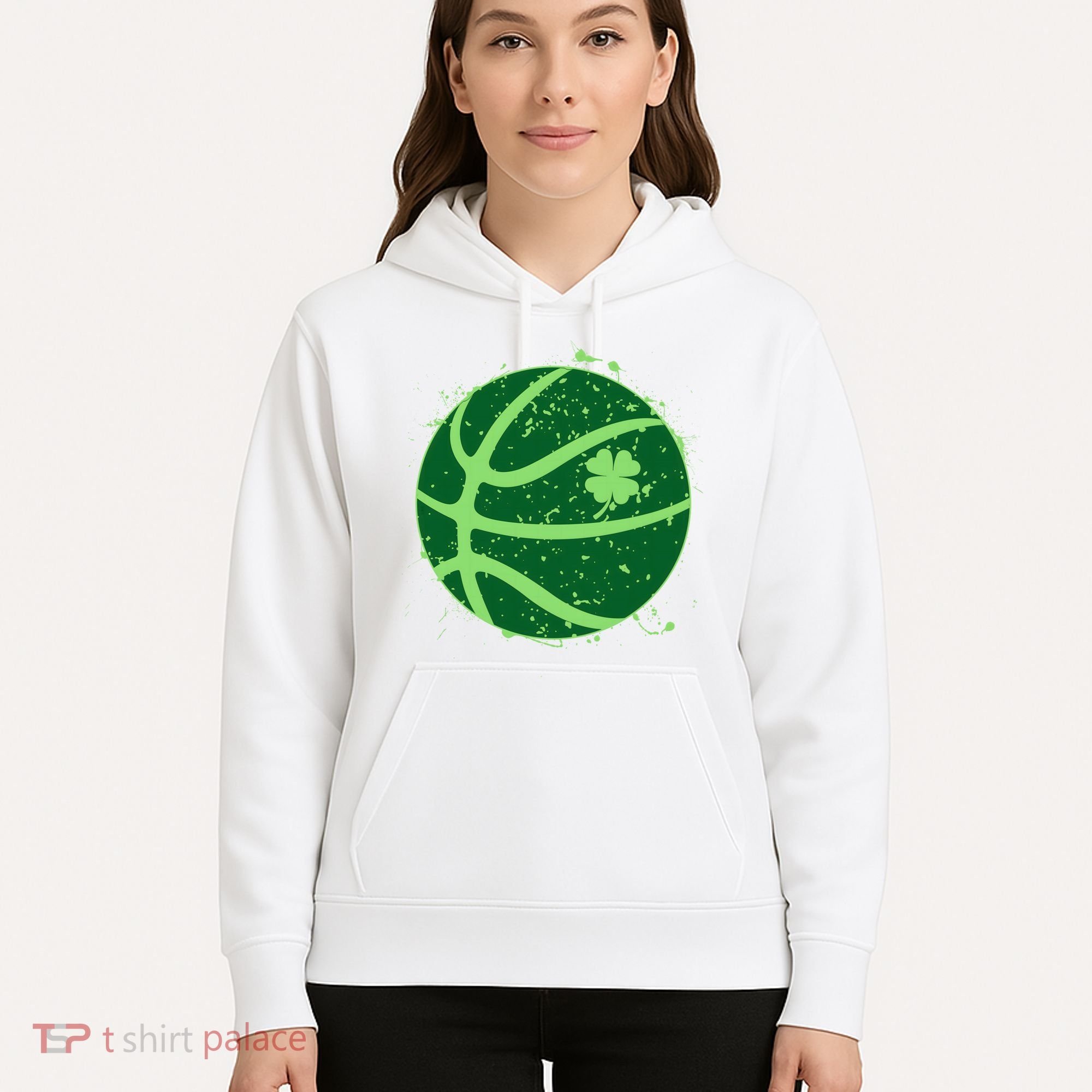 St Patrick's Day Lucky Shamrock Paint Splat Basketball Hoodie
