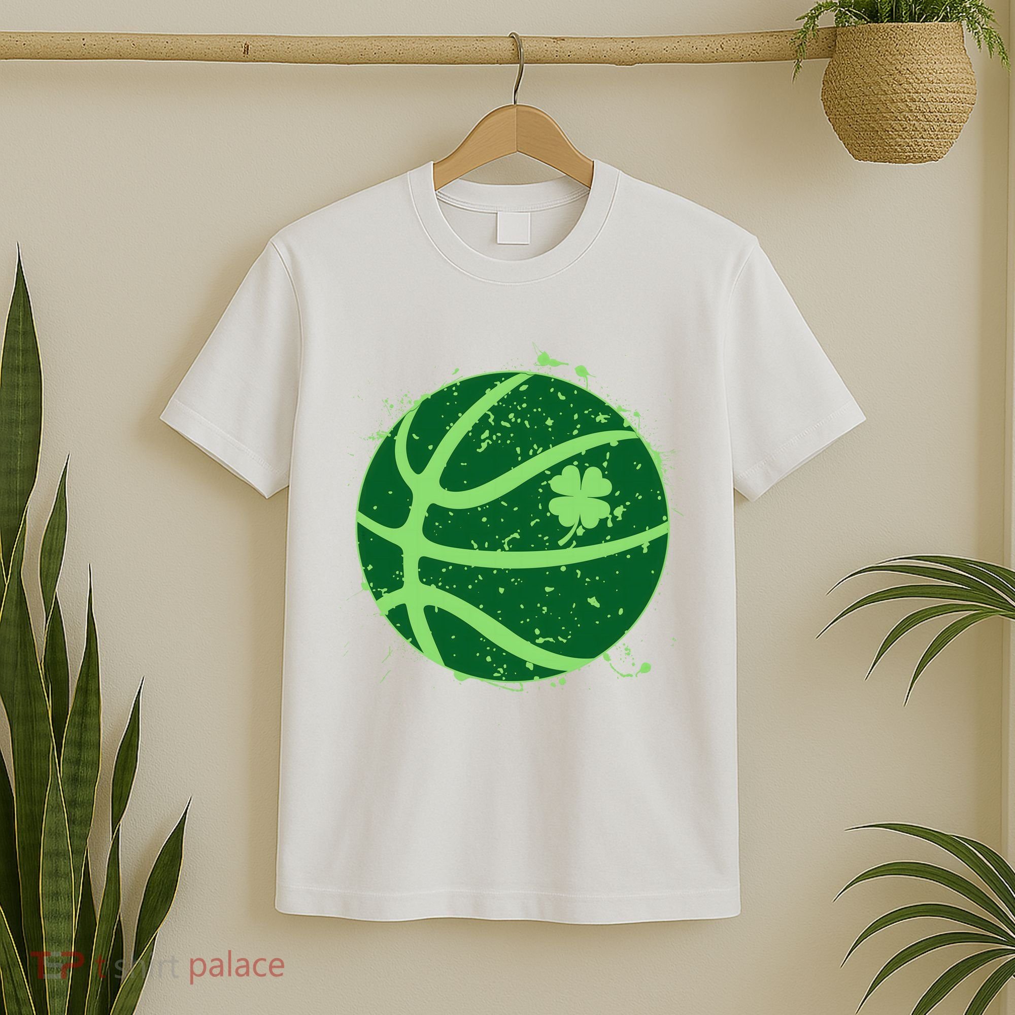 St Patrick's Day Lucky Shamrock Paint Splat Basketball T-Shirt