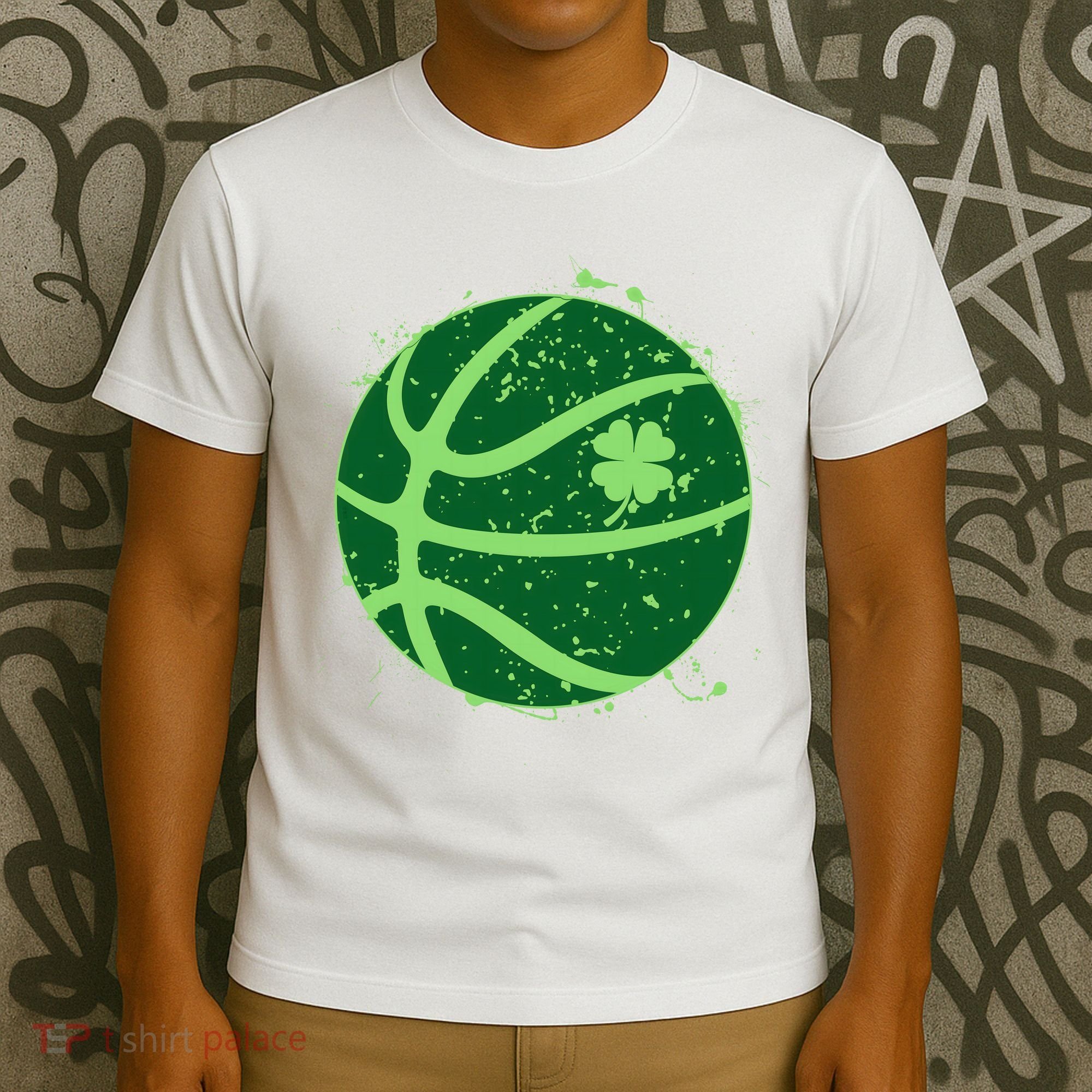 St Patrick's Day Lucky Shamrock Paint Splat Basketball T-Shirt
