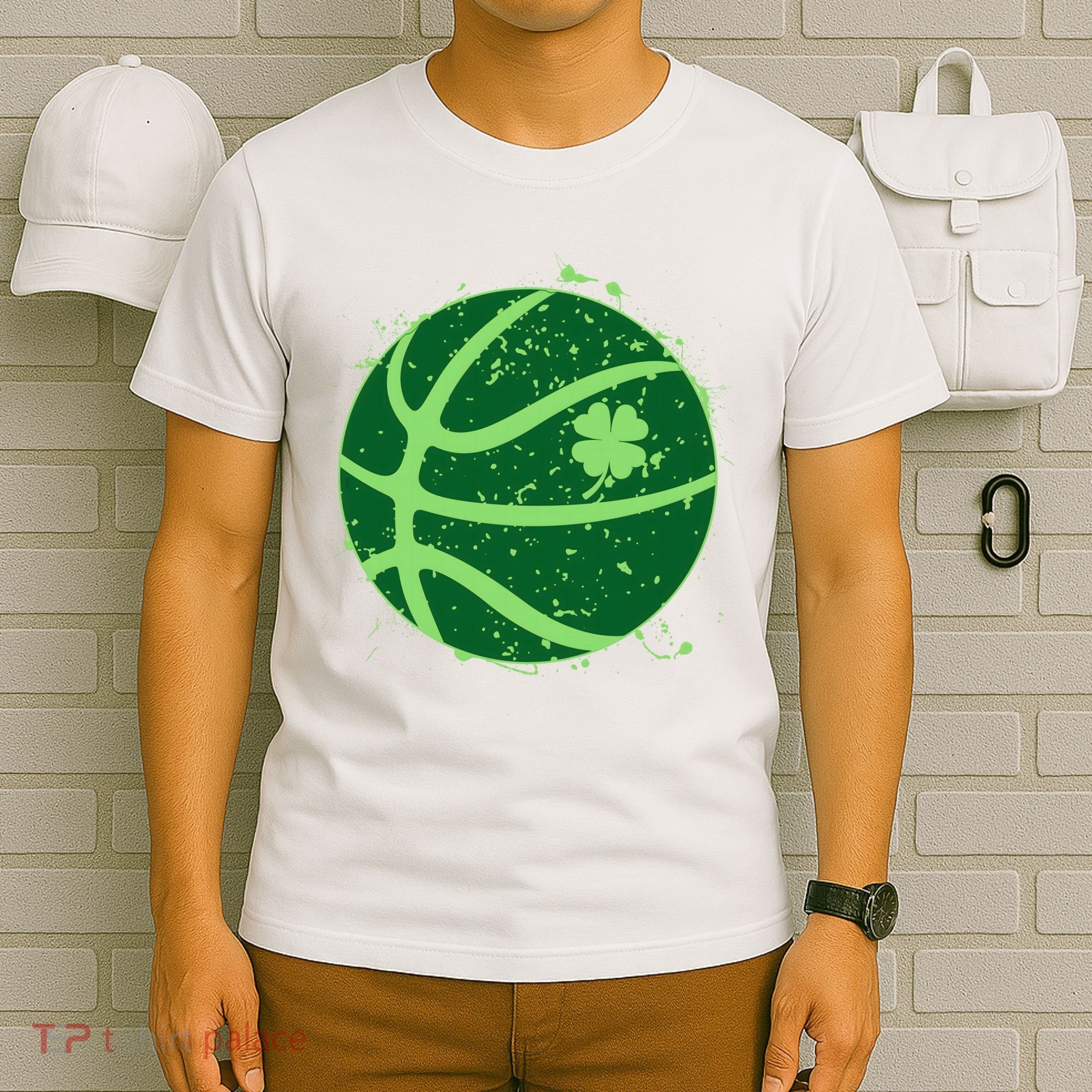 St Patrick's Day Lucky Shamrock Paint Splat Basketball T-Shirt