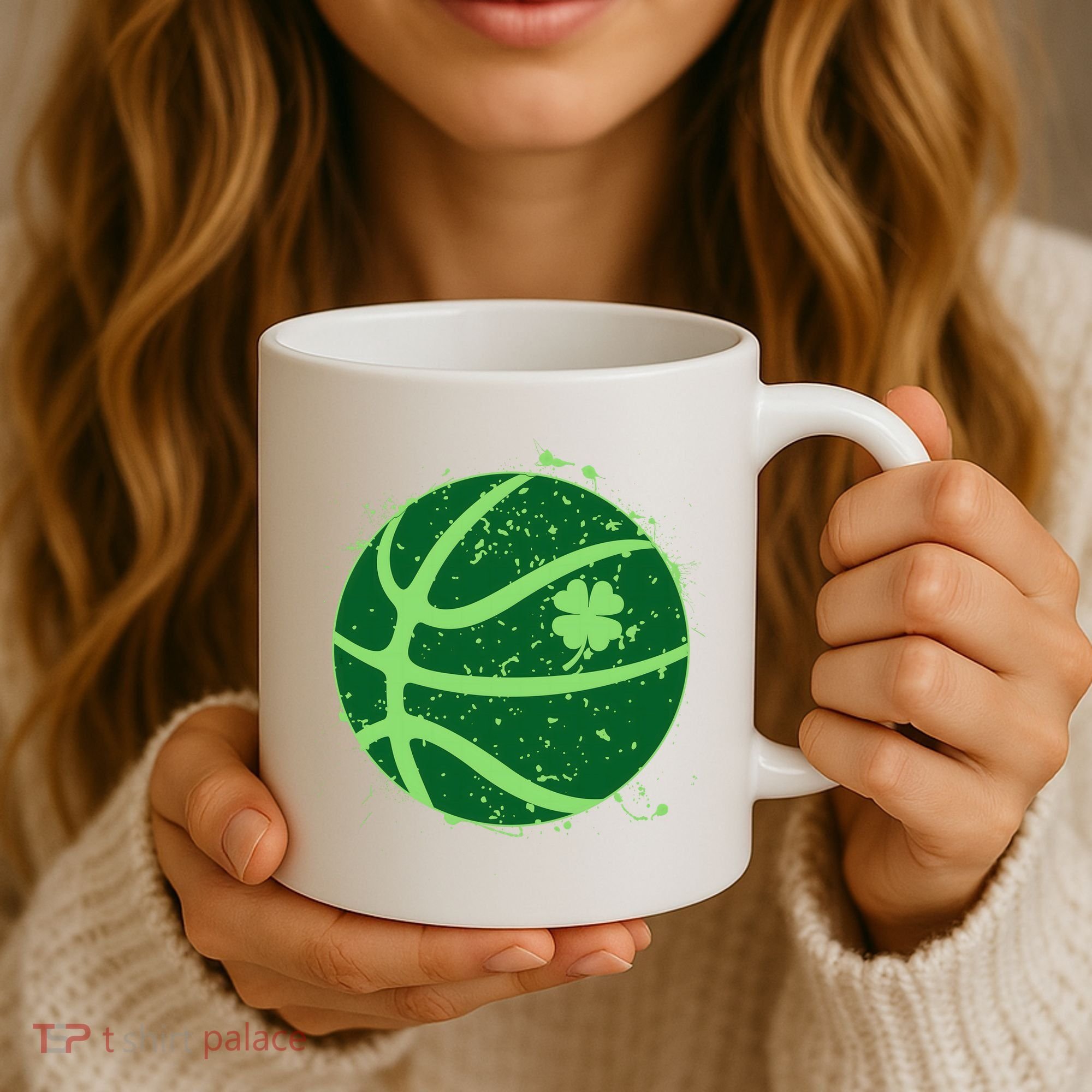 St Patrick's Day Lucky Shamrock Paint Splat Basketball Coffee Mug