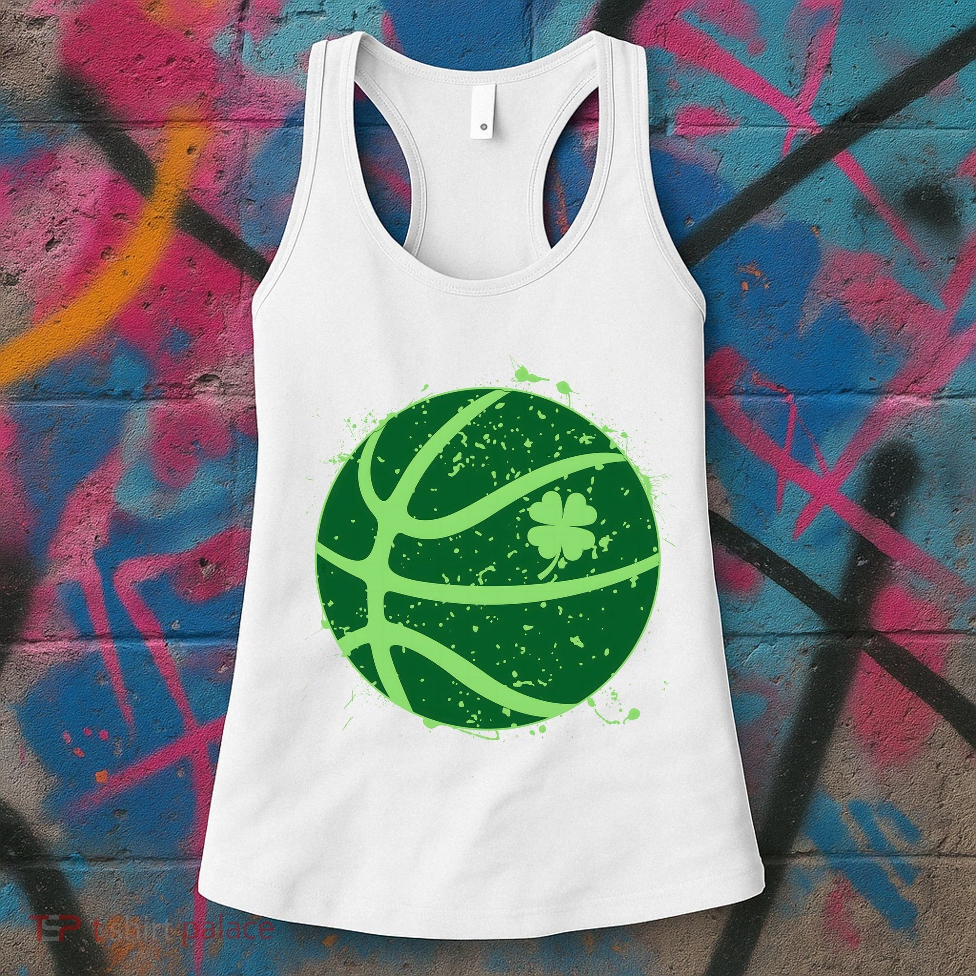 St Patrick's Day Lucky Shamrock Paint Splat Basketball Women's Tank Top