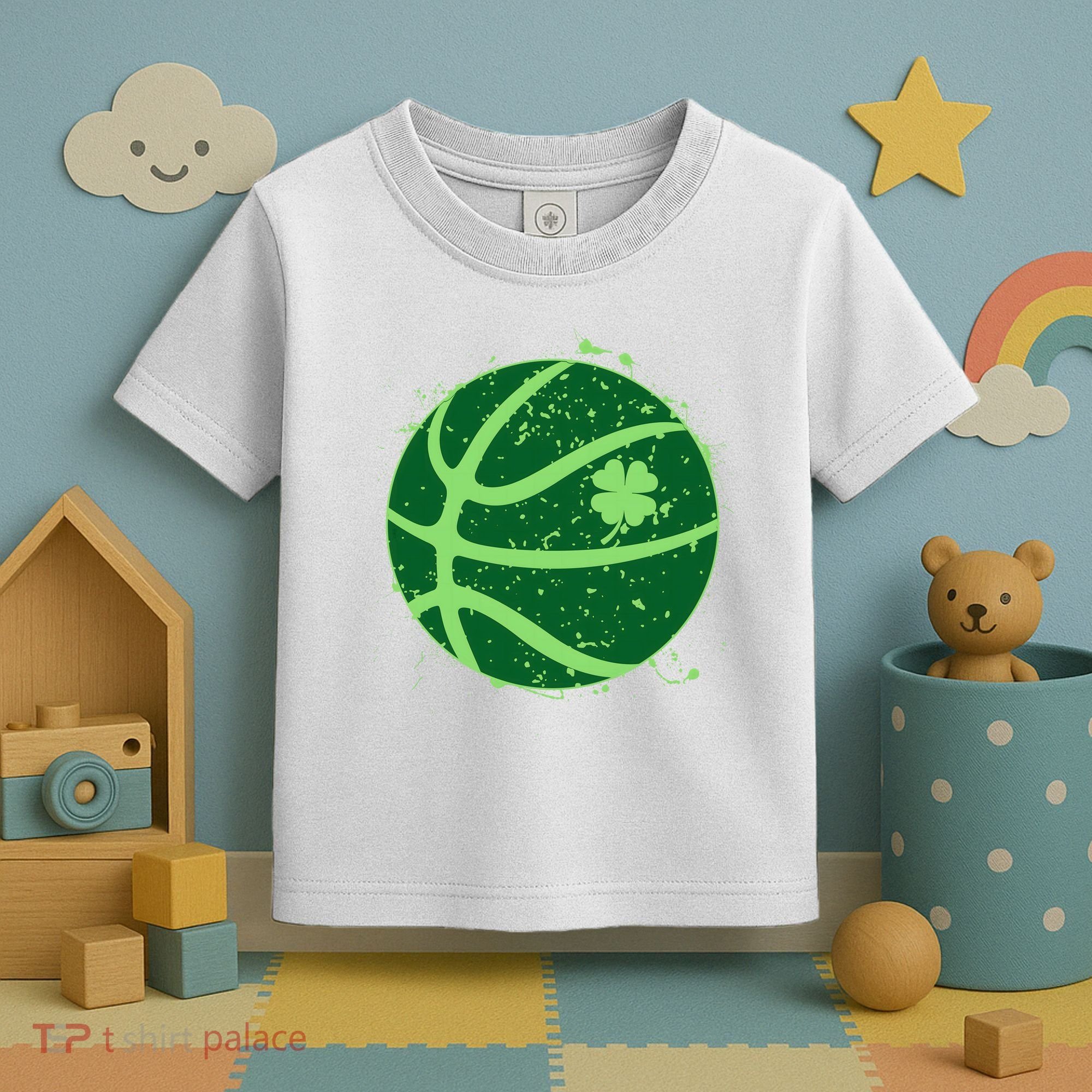 St Patrick's Day Lucky Shamrock Paint Splat Basketball Toddler T-Shirt