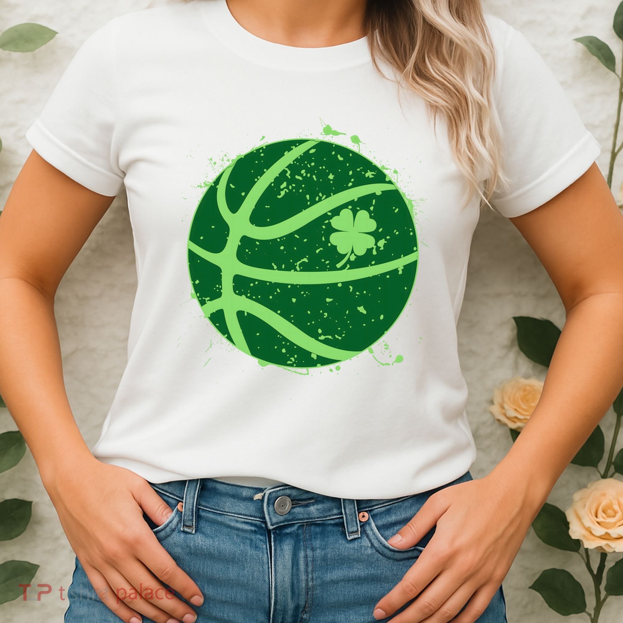 St Patrick's Day Lucky Shamrock Paint Splat Basketball Women's T-Shirt