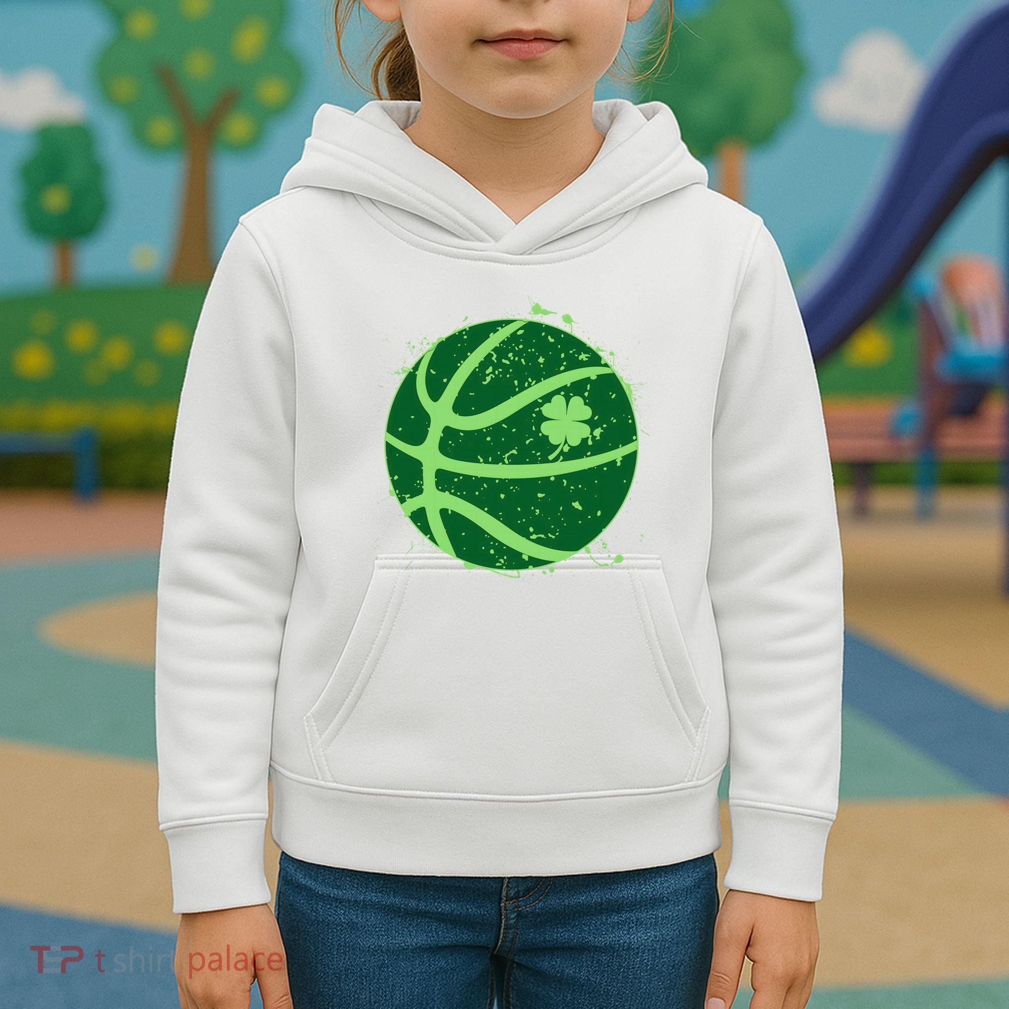 St Patrick's Day Lucky Shamrock Paint Splat Basketball Kids Hoodie