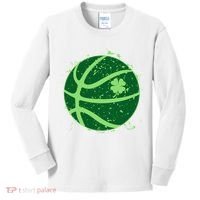St Patrick's Day Lucky Shamrock Paint Splat Basketball Kids Long Sleeve Shirt thumb 0