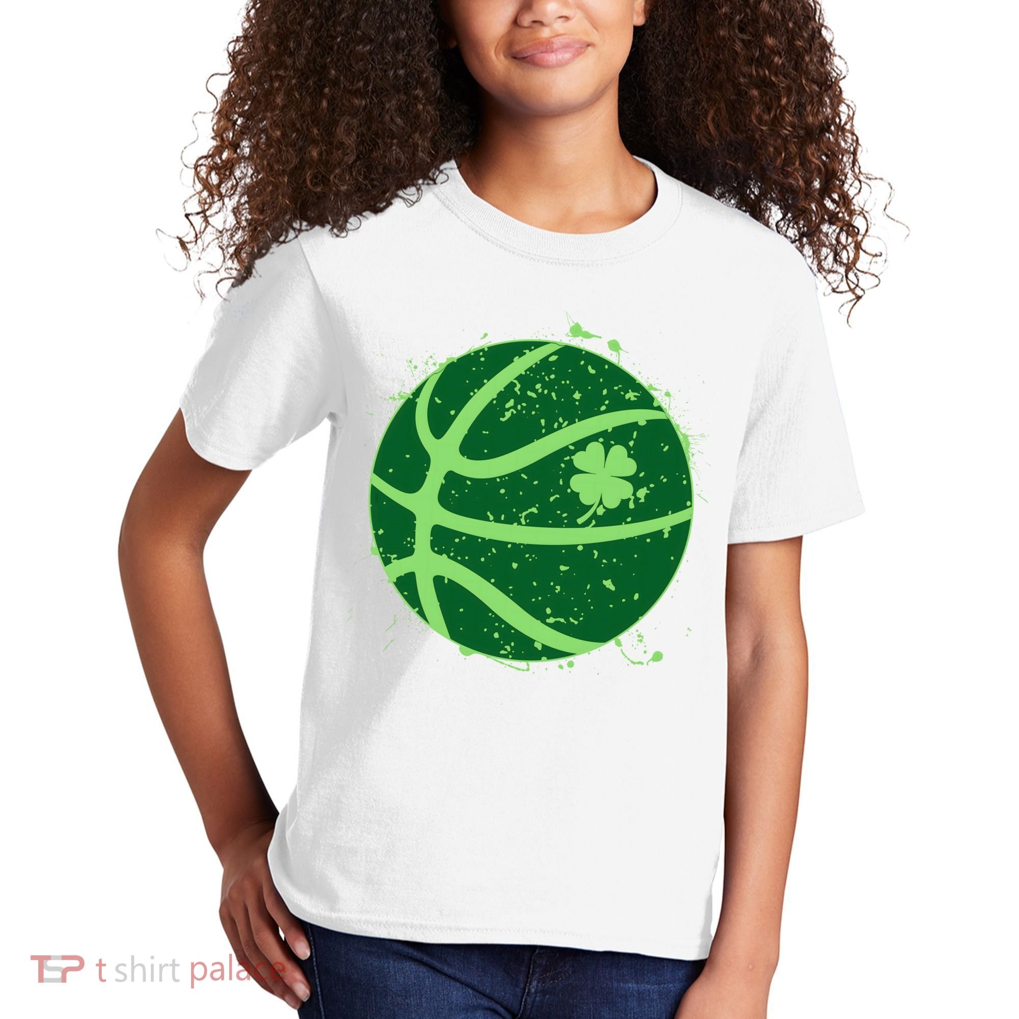 St Patrick's Day Lucky Shamrock Paint Splat Basketball Kids T-Shirt