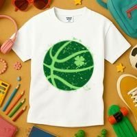 St Patrick's Day Lucky Shamrock Paint Splat Basketball Kids T-Shirt thumb 3