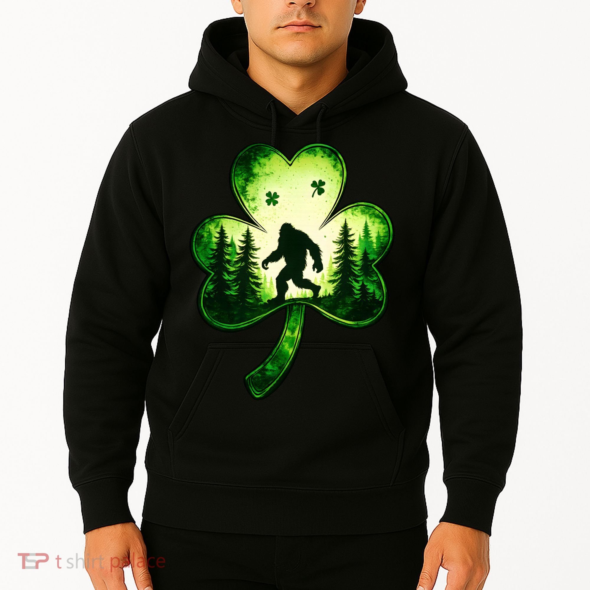 St Patricks Day Bigfoot Sasquatch Irish Clover Shamrock Hoodie