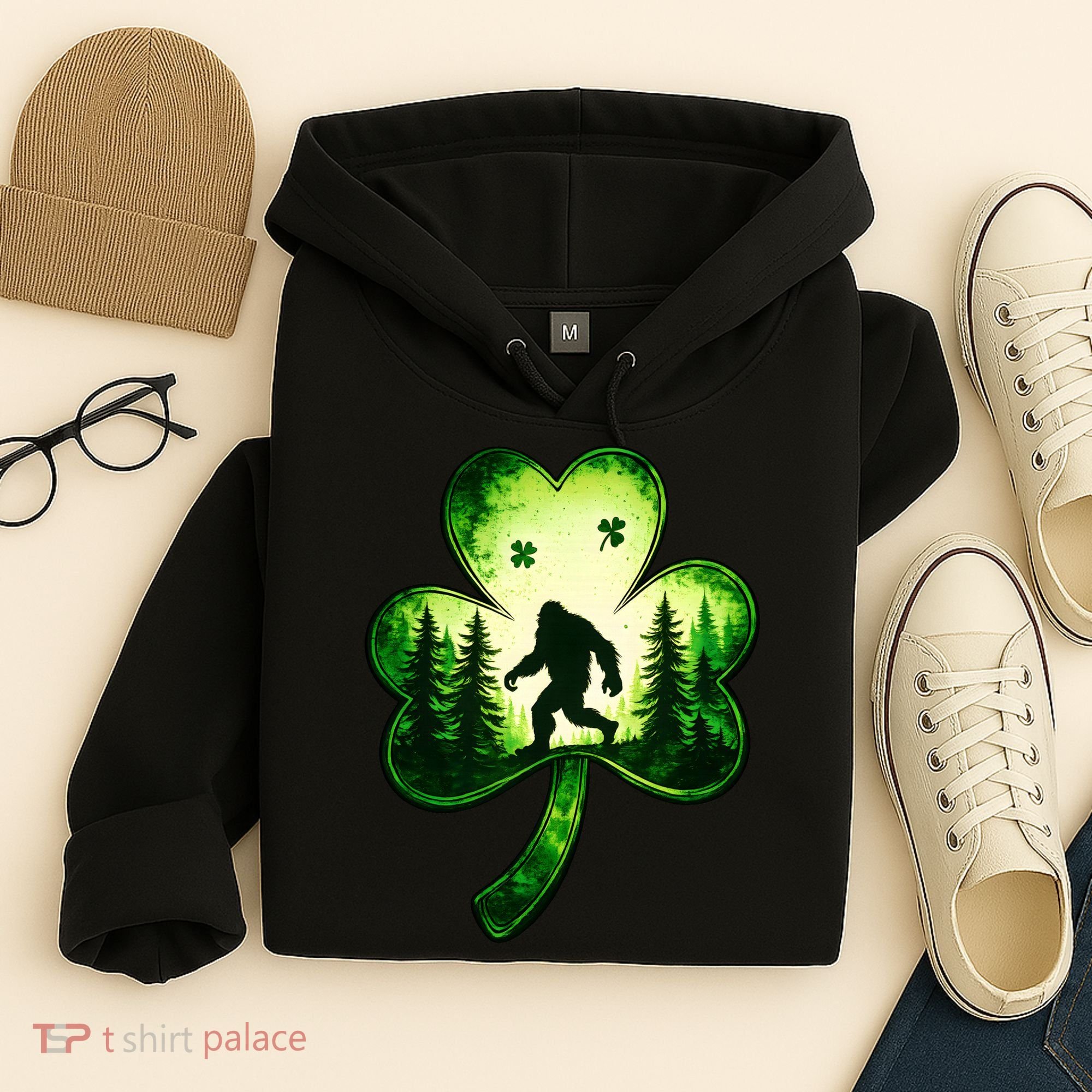 St Patricks Day Bigfoot Sasquatch Irish Clover Shamrock Hoodie