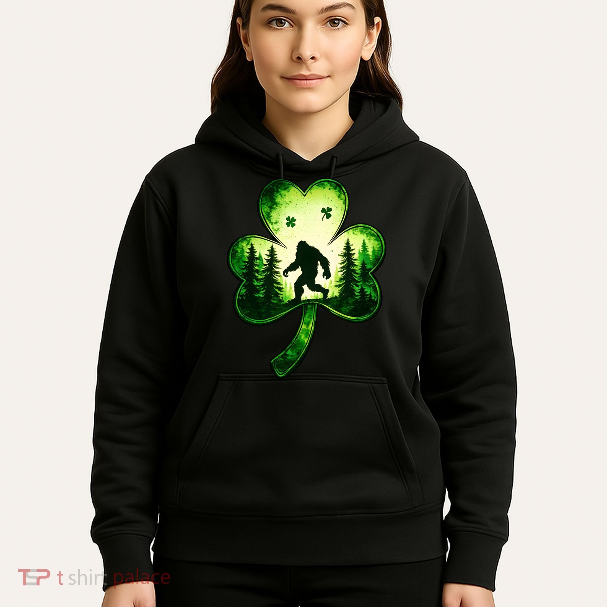 St Patricks Day Bigfoot Sasquatch Irish Clover Shamrock Hoodie