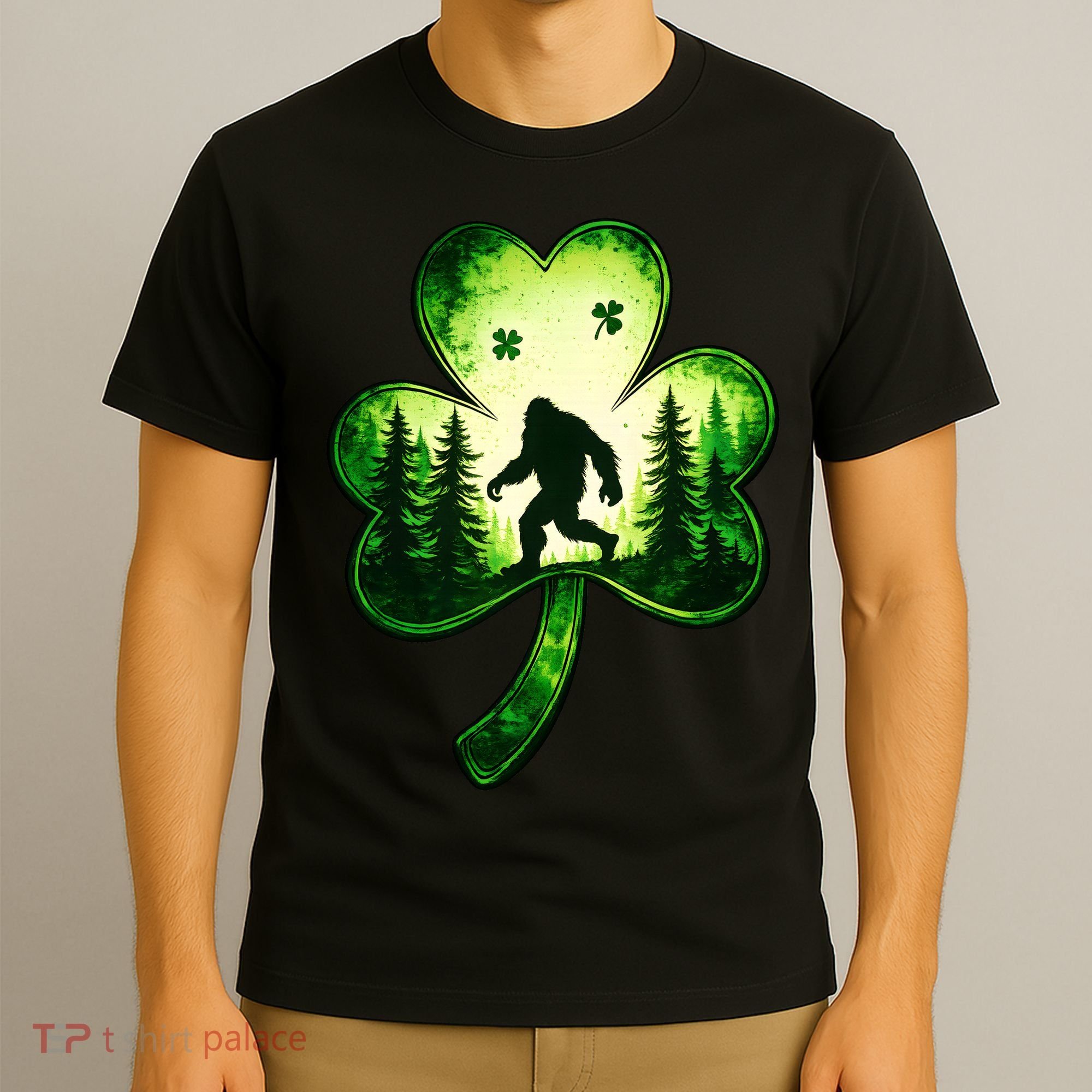 St Patricks Day Bigfoot Sasquatch Irish Clover Shamrock T-Shirt