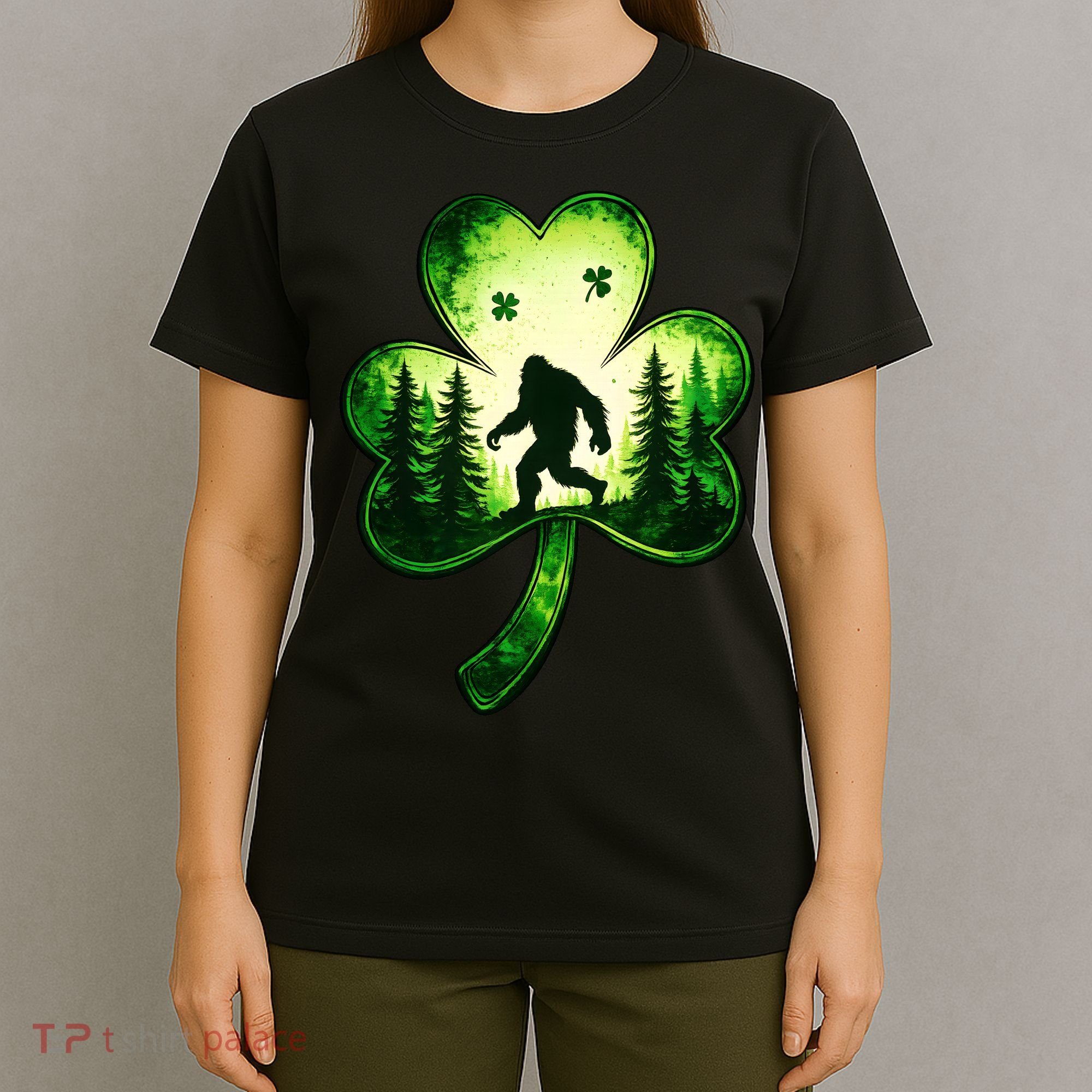 St Patricks Day Bigfoot Sasquatch Irish Clover Shamrock T-Shirt