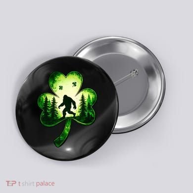 St Patricks Day Bigfoot Sasquatch Irish Clover Shamrock Button