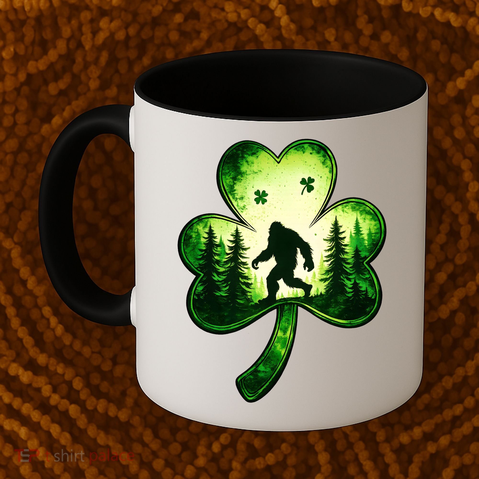 St Patricks Day Bigfoot Sasquatch Irish Clover Shamrock Coffee Mug