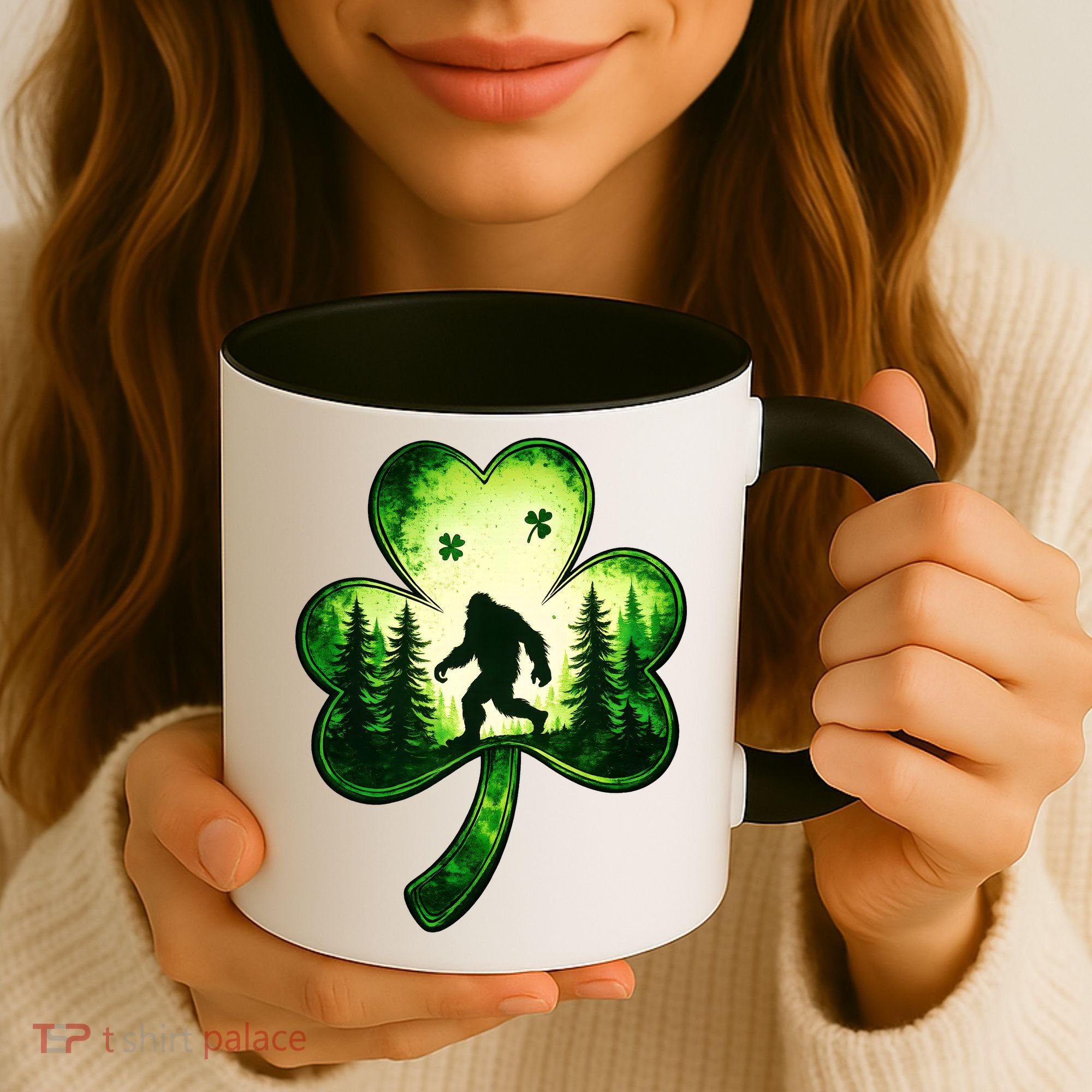St Patricks Day Bigfoot Sasquatch Irish Clover Shamrock Coffee Mug