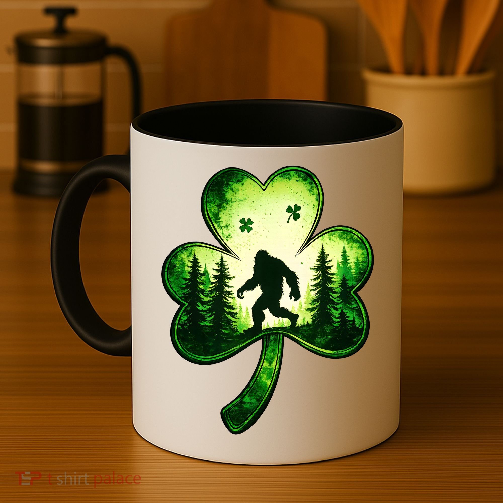 St Patricks Day Bigfoot Sasquatch Irish Clover Shamrock Coffee Mug