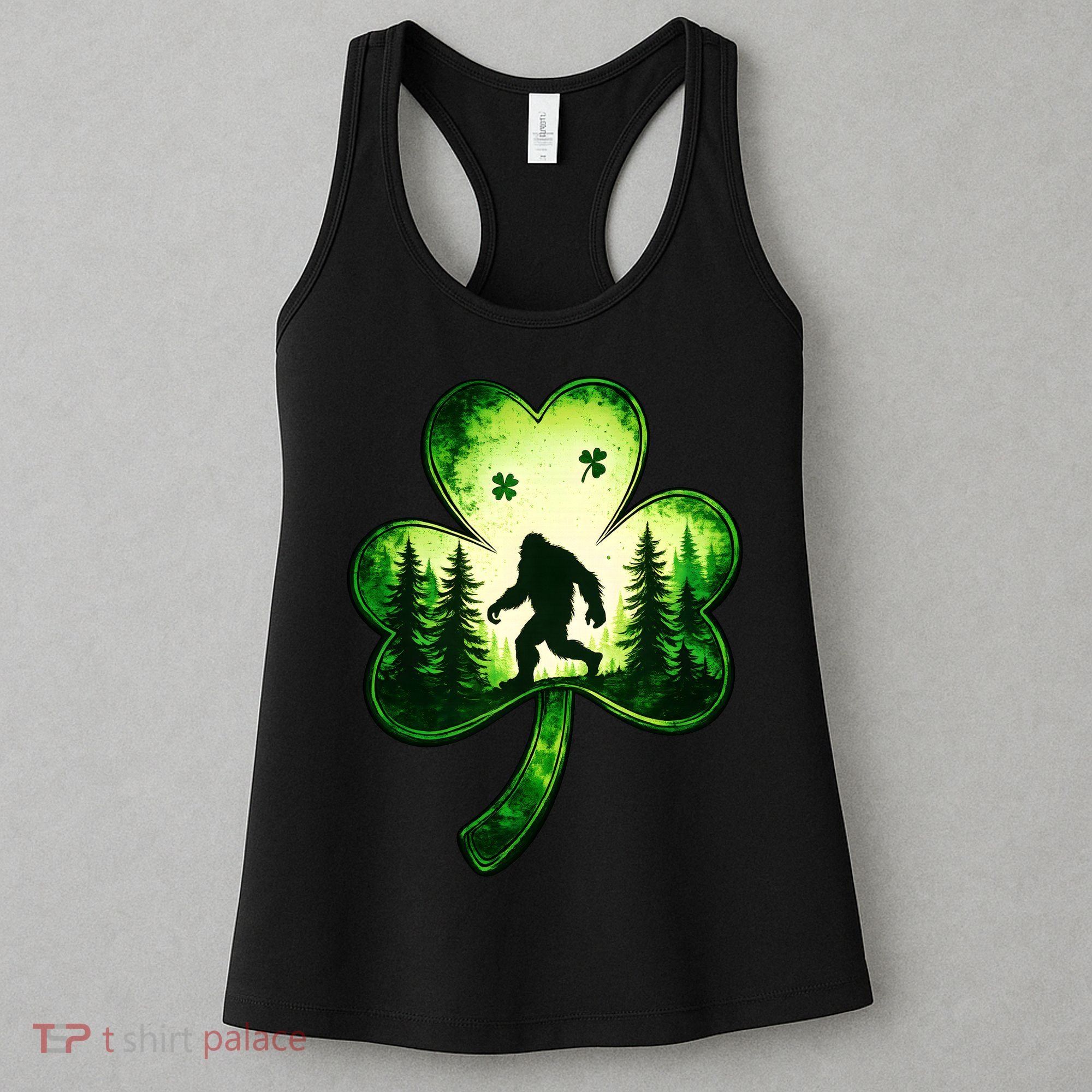 St Patricks Day Bigfoot Sasquatch Irish Clover Shamrock Women's Tank Top