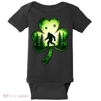 St Patricks Day Bigfoot Sasquatch Irish Clover Shamrock Baby Bodysuit