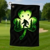 St Patricks Day Bigfoot Sasquatch Irish Clover Shamrock Golf Towel thumb 1