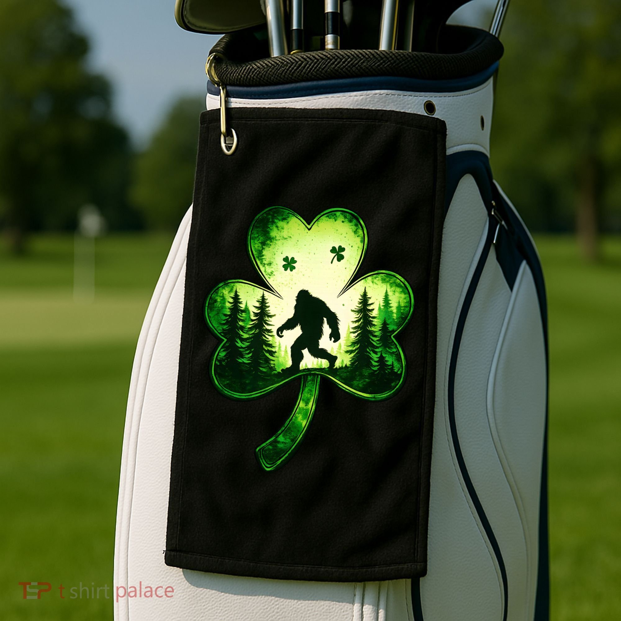 St Patricks Day Bigfoot Sasquatch Irish Clover Shamrock Golf Towel