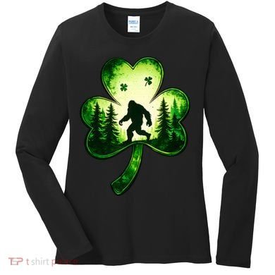 St Patricks Day Bigfoot Sasquatch Irish Clover Shamrock Women's Long Sleeve Shirt