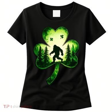 St Patricks Day Bigfoot Sasquatch Irish Clover Shamrock Women's T-Shirt