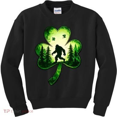 St Patricks Day Bigfoot Sasquatch Irish Clover Shamrock Kids Sweatshirt