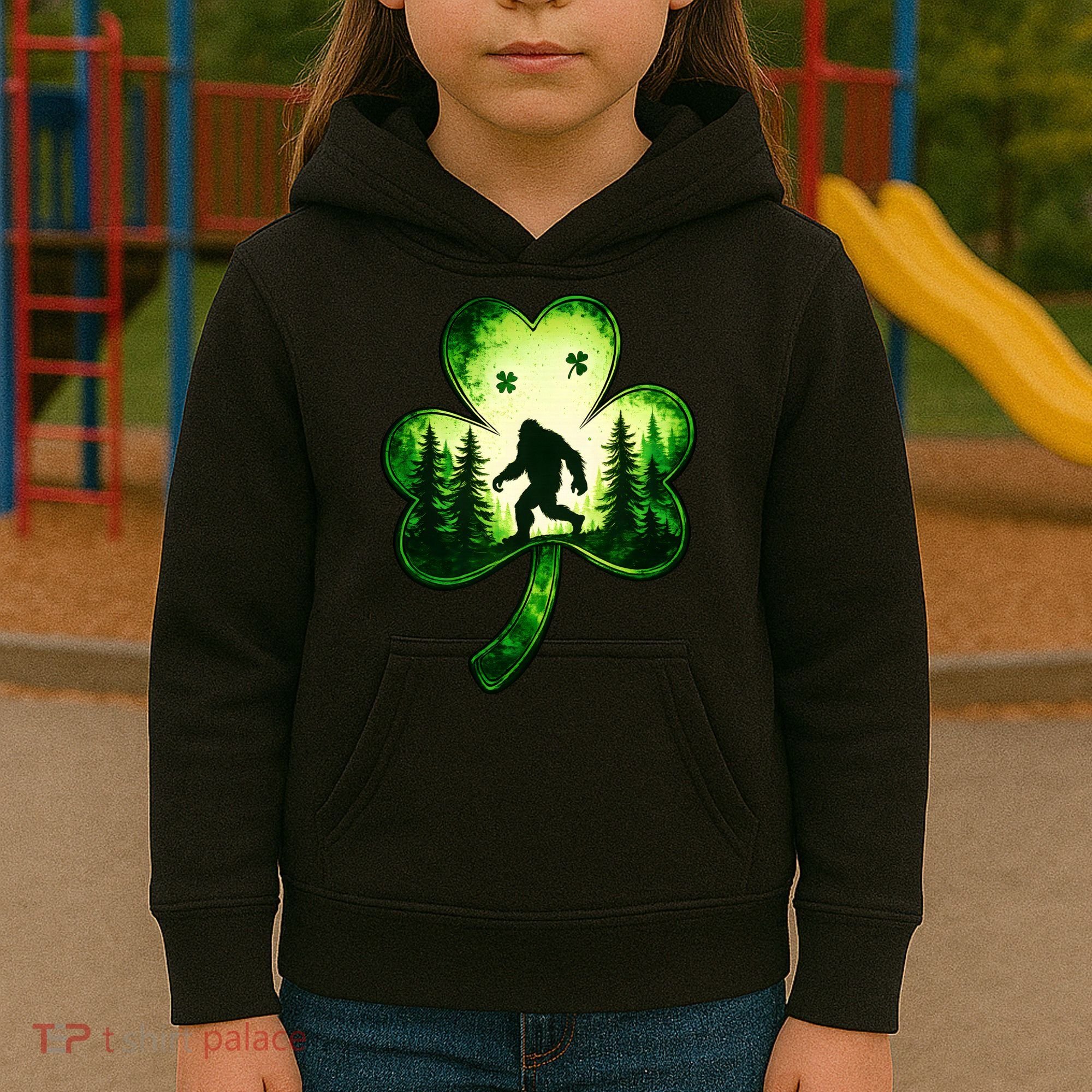 St Patricks Day Bigfoot Sasquatch Irish Clover Shamrock Kids Hoodie