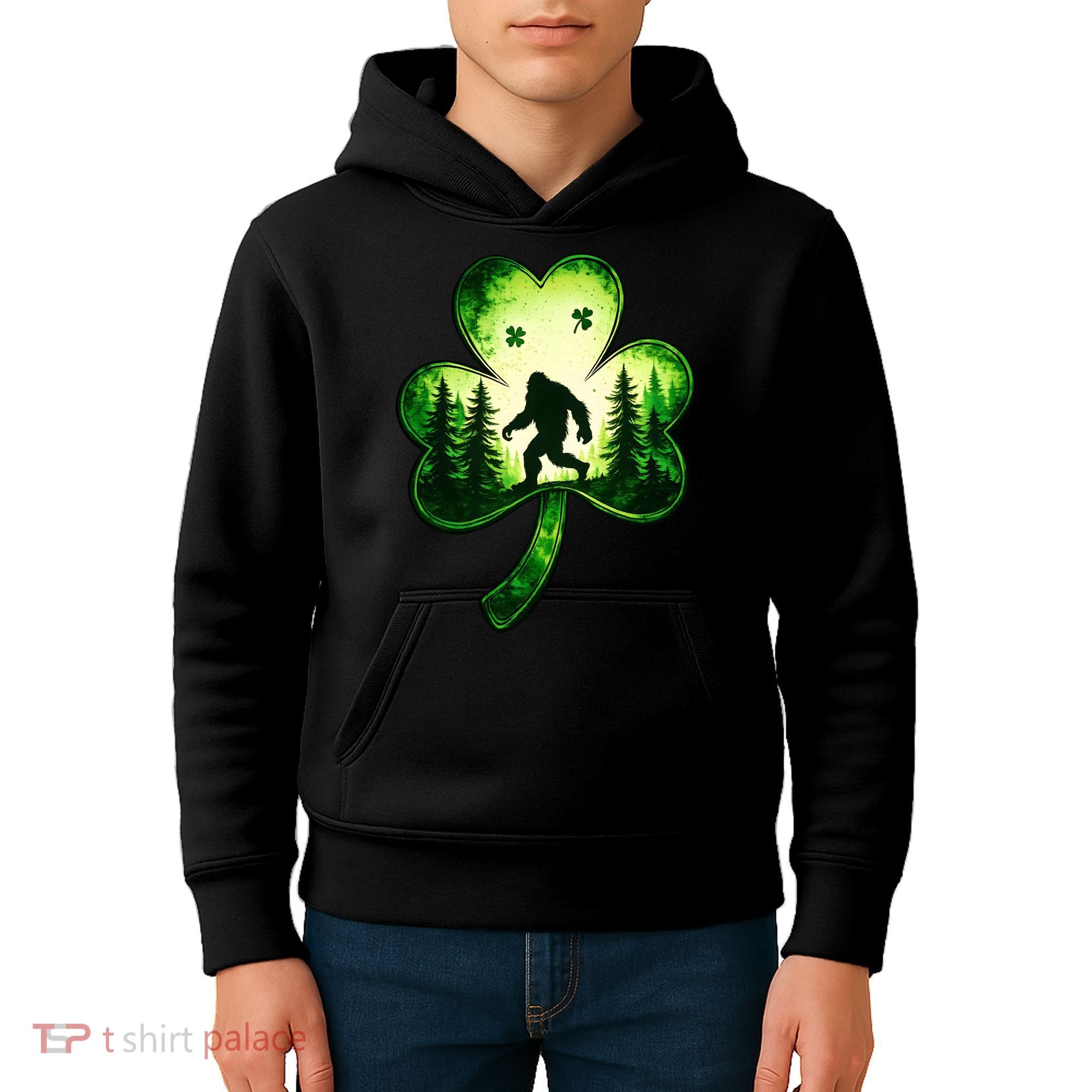 St Patricks Day Bigfoot Sasquatch Irish Clover Shamrock Kids Hoodie