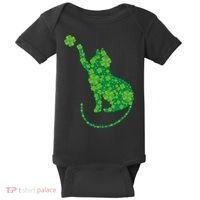St Patricks Day, Cat St Patricks Day, Cat Shamrock Baby Bodysuit thumb 0