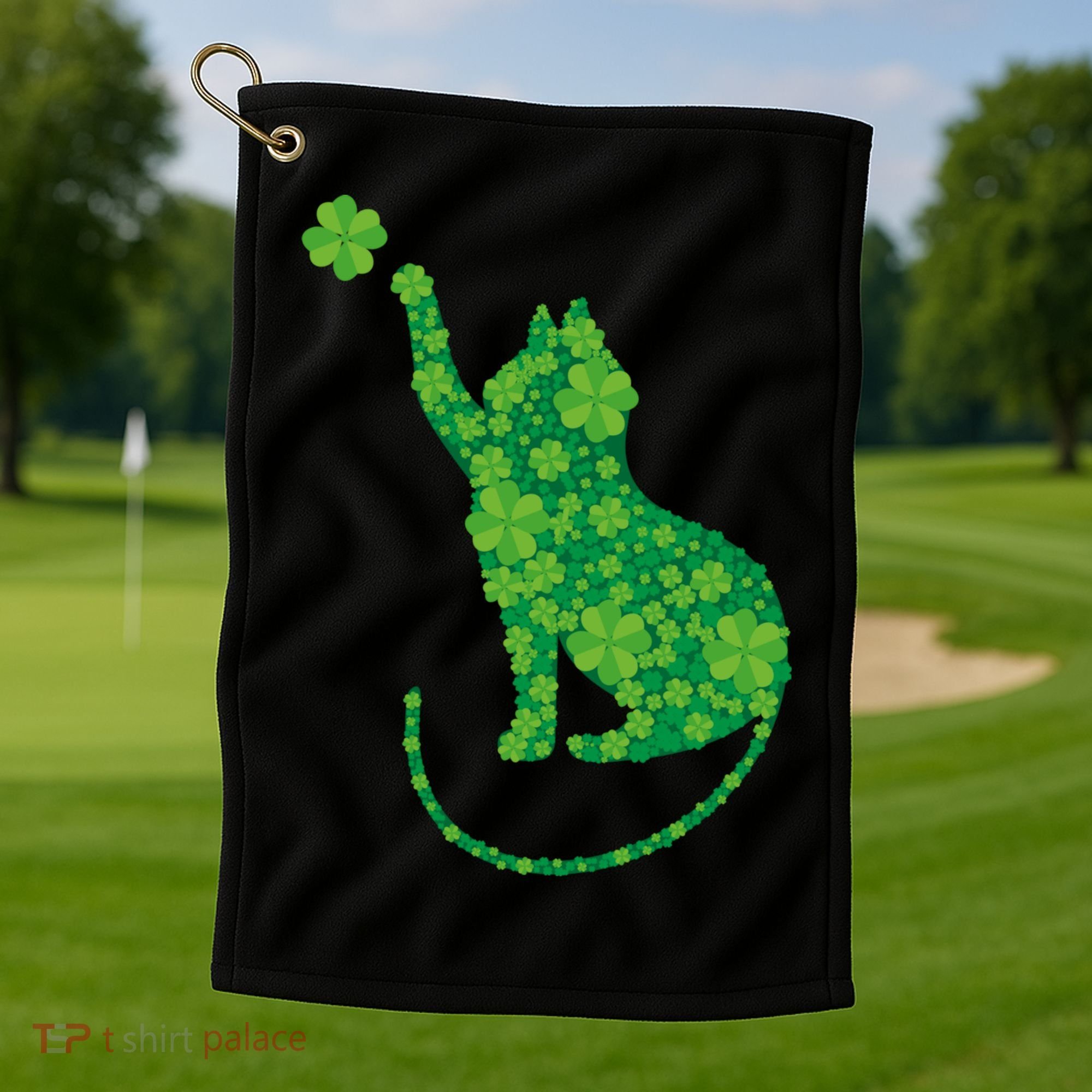 St Patricks Day, Cat St Patricks Day, Cat Shamrock Golf Towel