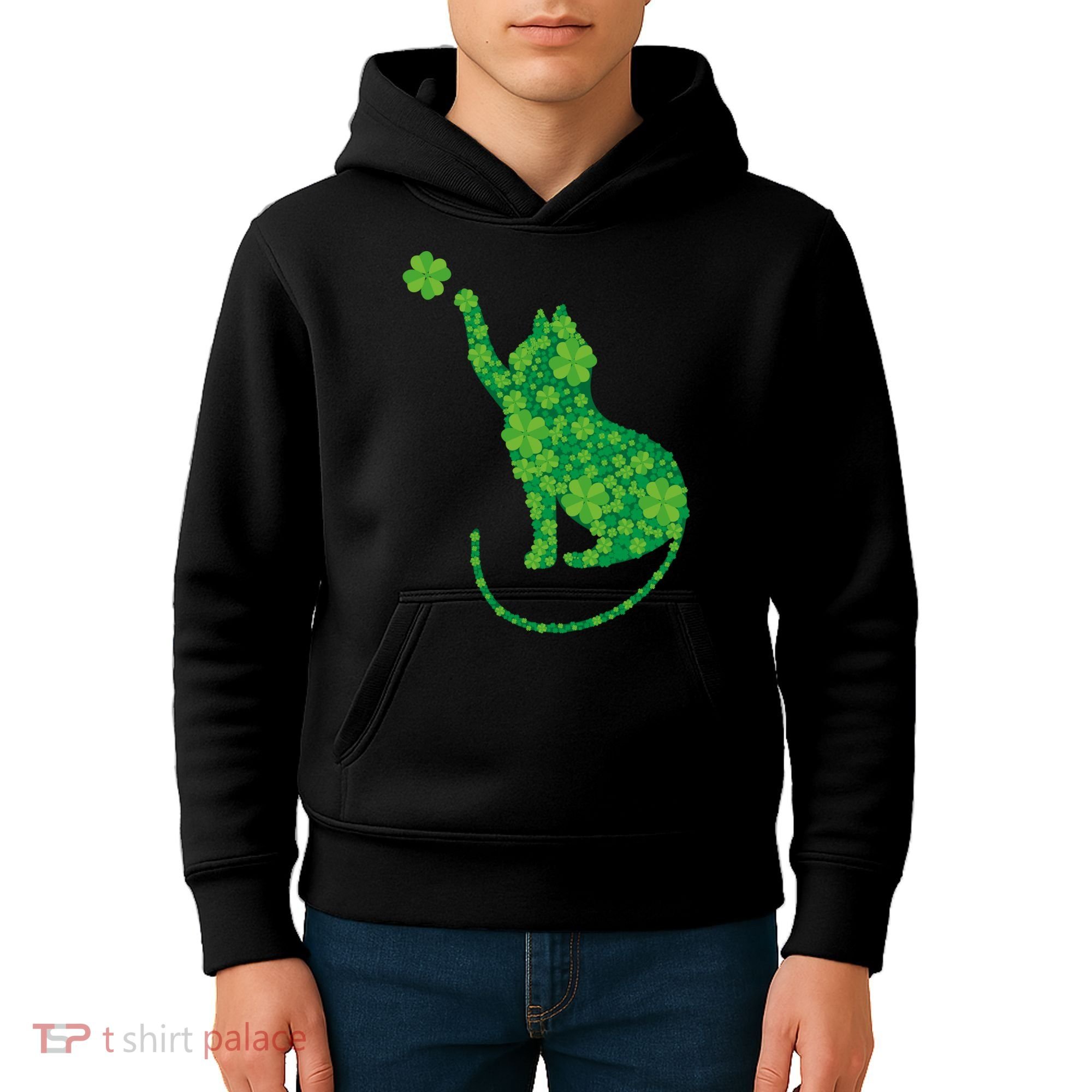 St Patricks Day, Cat St Patricks Day, Cat Shamrock Kids Hoodie