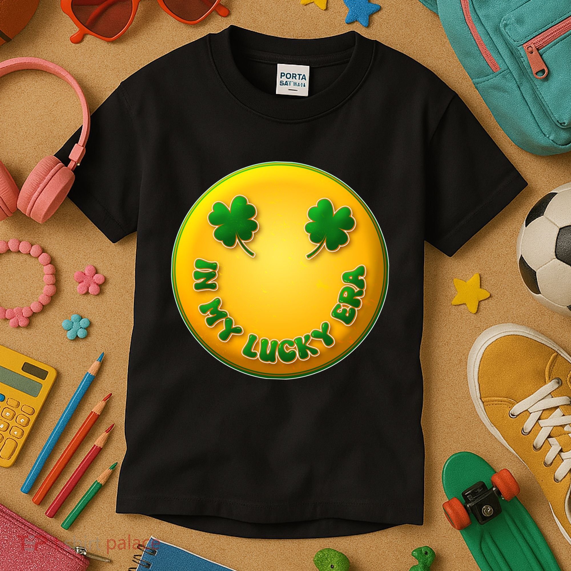 St Patricks Day In My Lucky Era Smiley Emoji Kids T-Shirt