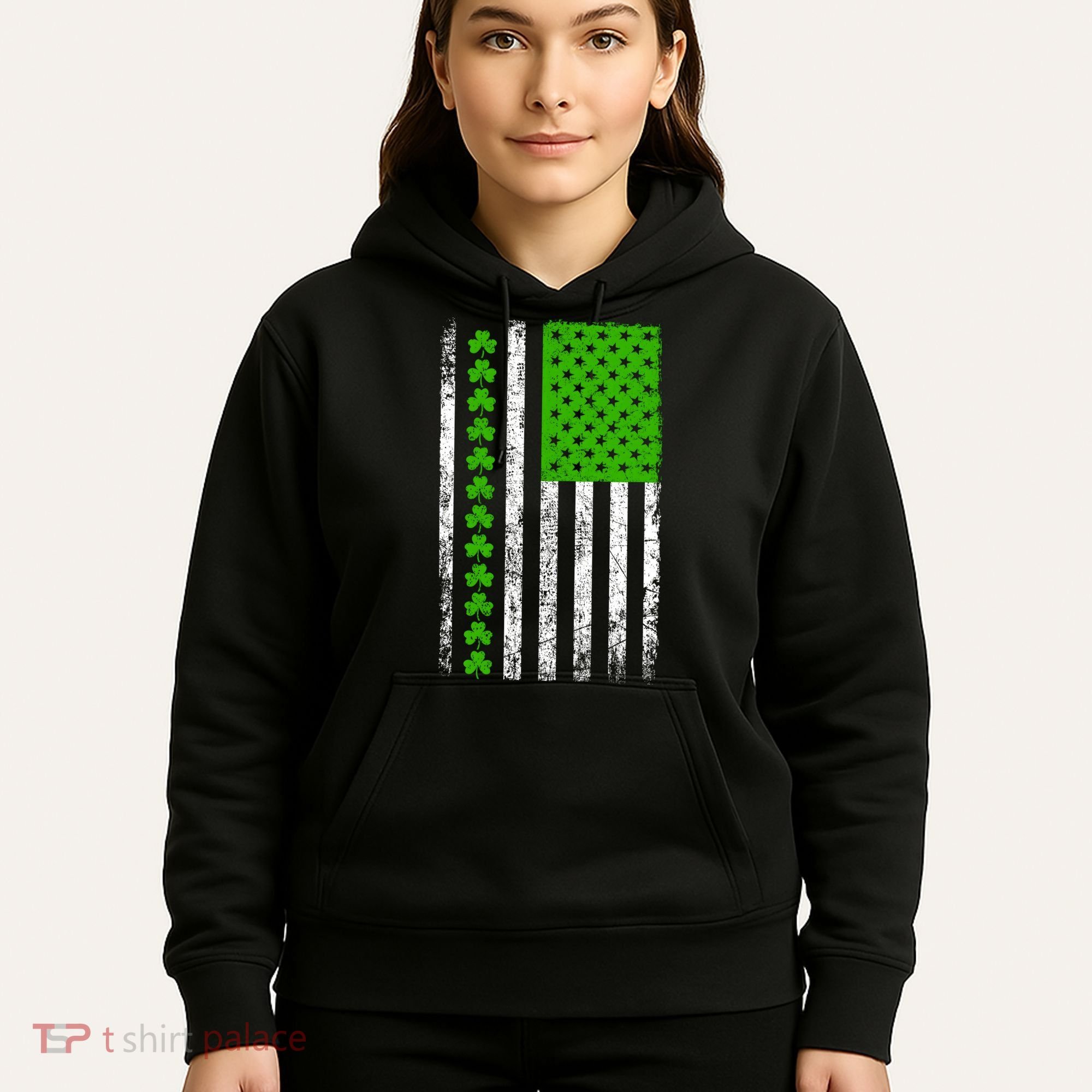 St Patricks Day American Flag Clovers Hoodie