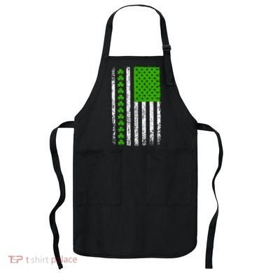St Patricks Day American Flag Clovers Apron