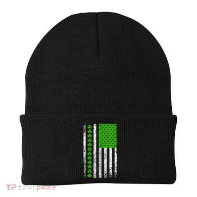 St Patricks Day American Flag Clovers Beanie