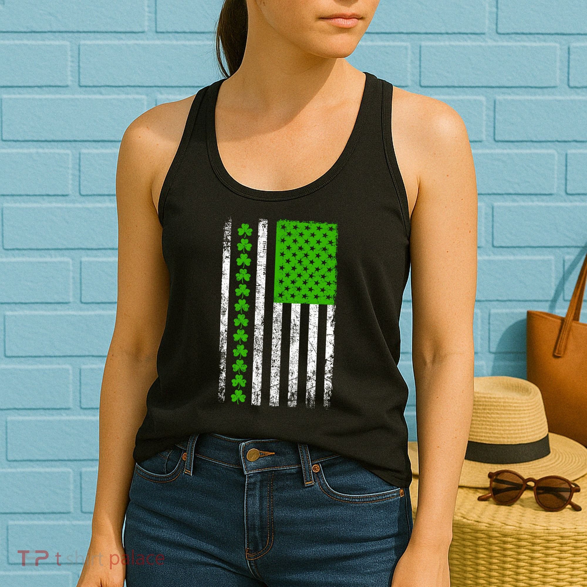St Patricks Day American Flag Clovers Women's Tank Top