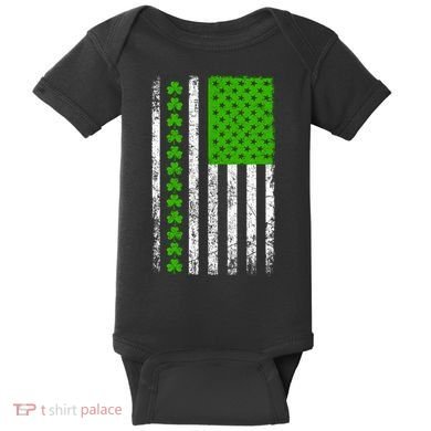 St Patricks Day American Flag Clovers Baby Bodysuit