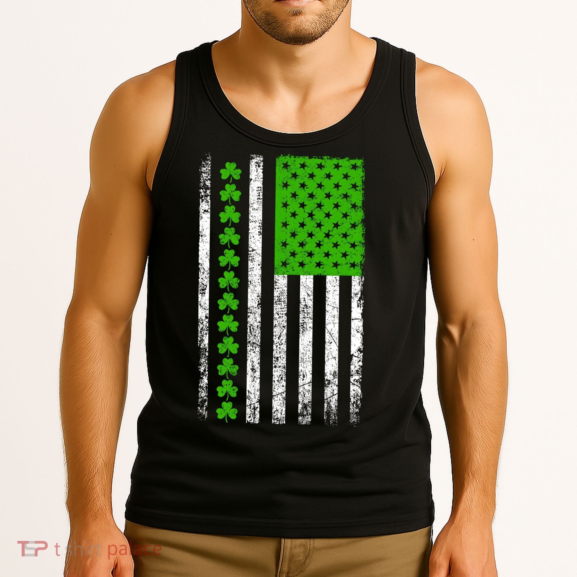 St Patricks Day American Flag Clovers Tank Top