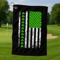 St Patricks Day American Flag Clovers Golf Towel thumb 1