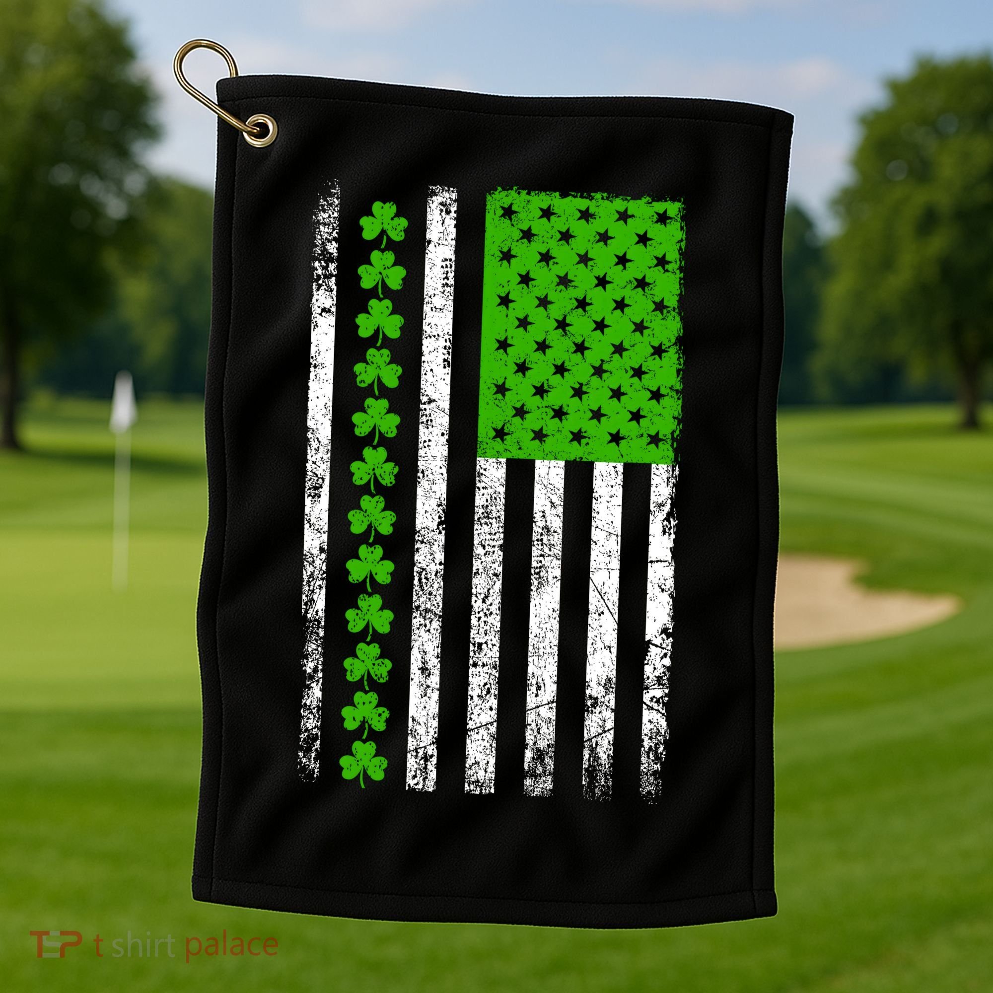St Patricks Day American Flag Clovers Golf Towel