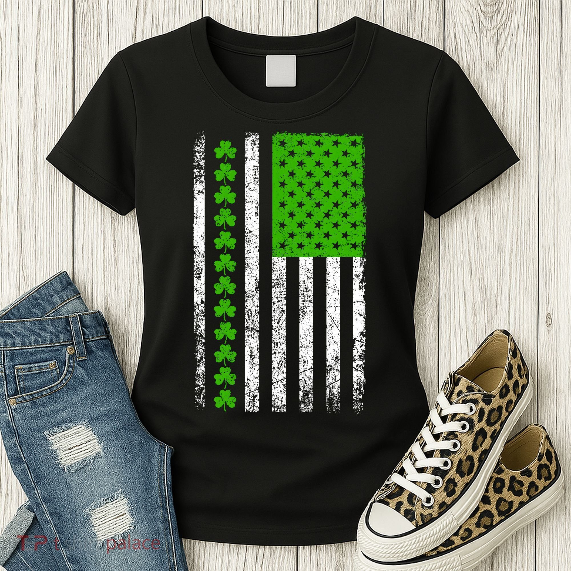 St Patricks Day American Flag Clovers Women's T-Shirt