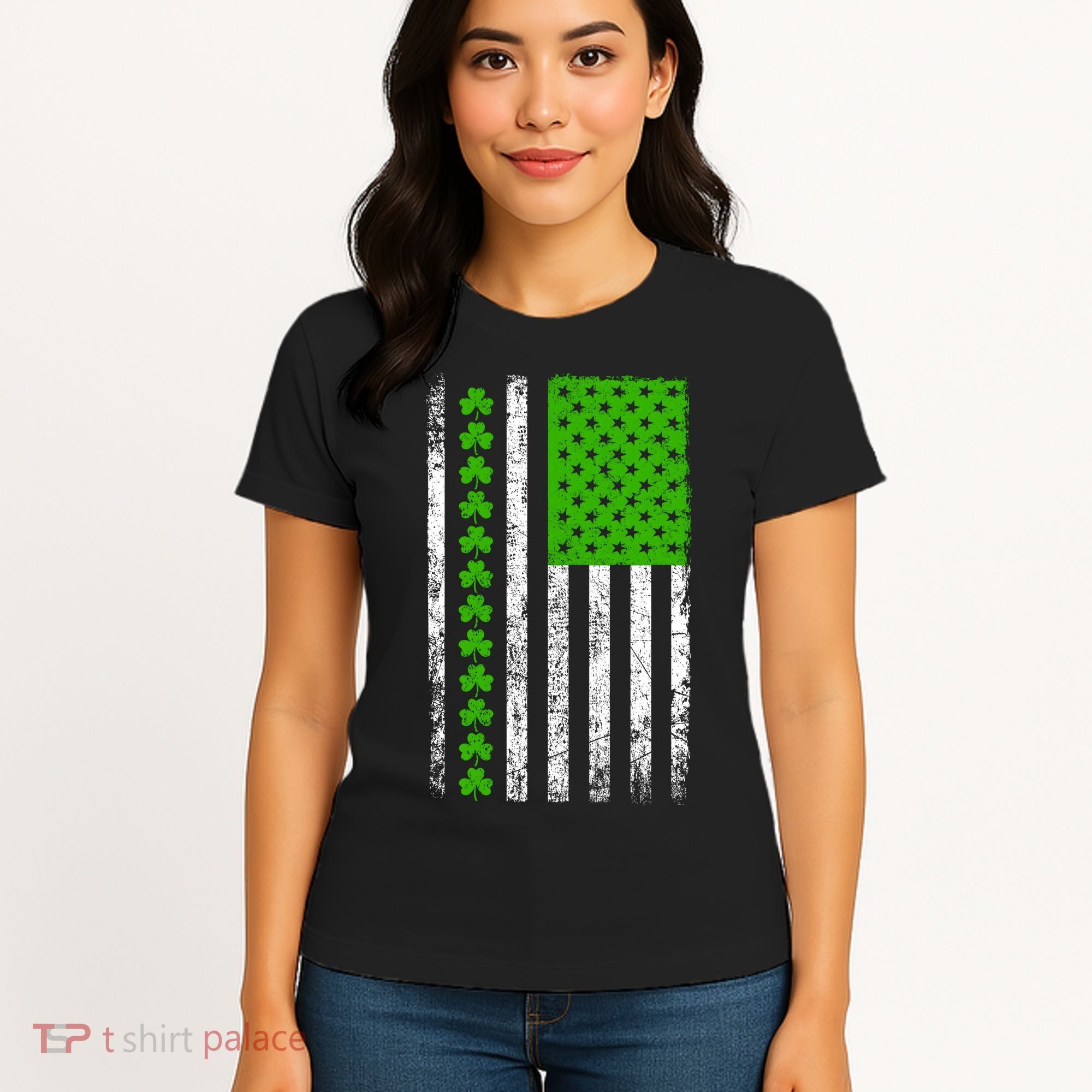 St Patricks Day American Flag Clovers Women's T-Shirt