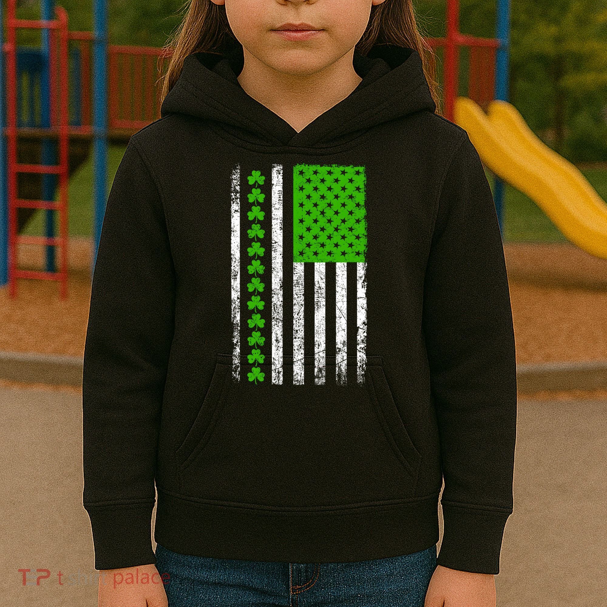 St Patricks Day American Flag Clovers Kids Hoodie
