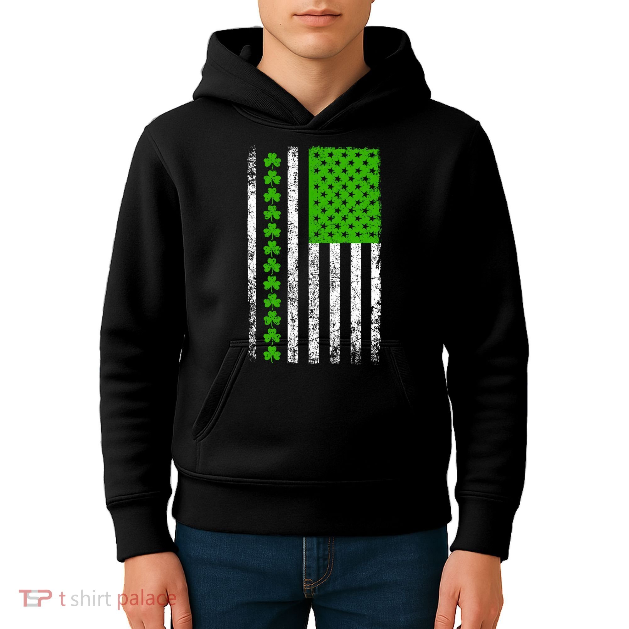 St Patricks Day American Flag Clovers Kids Hoodie